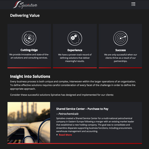 website design with icons and diagrams