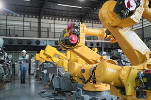 Tech Industry. Business Industry Technology, People And Tech. Engineer Working In Factory.